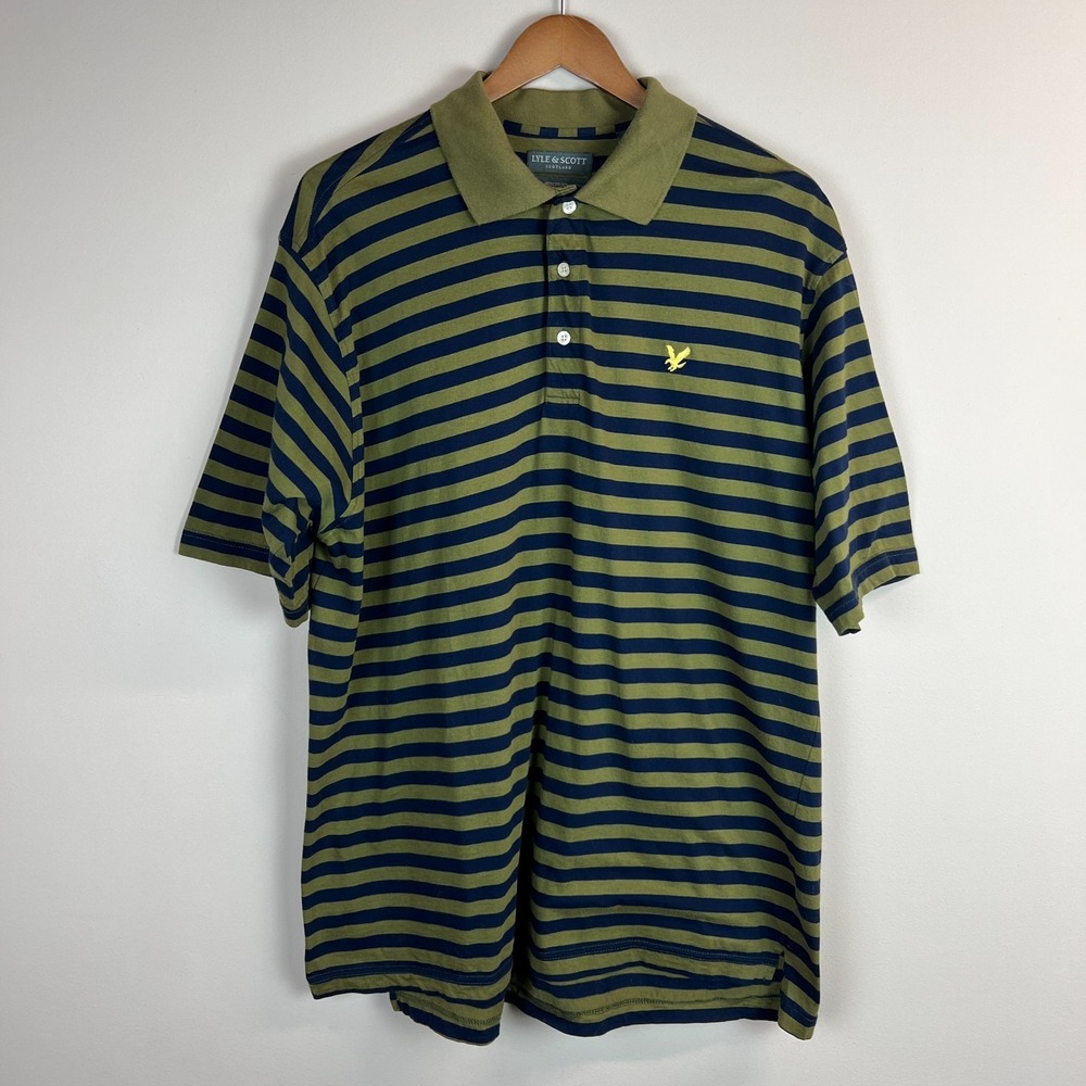 Lyle & Scottโ Polo Shirt Mens Large Green Blue Striped Golf Casual Golf Preppy L